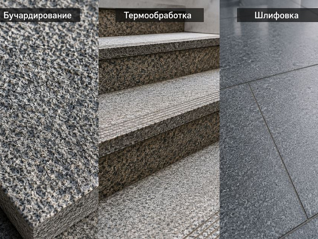 Противоскользящая обработка гранита: бучардирование, термообработка и шлифовка